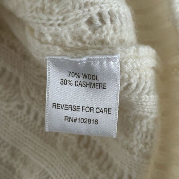 Garnet Hill Cashmere Merino Sweater M Turtleneck Cable Knit Ivory Tunic Oversize - Picture 12 of 14